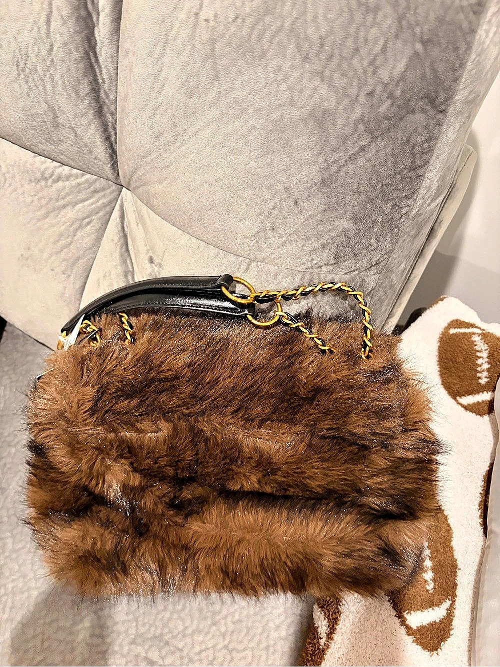 Steve Madden Bkolman Fur Shoulder Bag Brown NWT